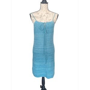 NWT Olive+Oak Blue Halter Swimsuit Cover Crochet Dress Womens Sz L Teal Sky Blue